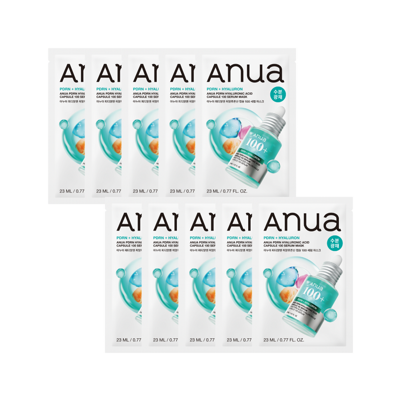 Anua PDRN Hyaluronic Capsule Serum Mask package, ten masks